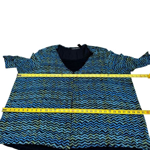 Cm Shapes Top Women's Layered Button Front Plus Relaxed Blue Black Chevron 4XL - Picture 4 of 6